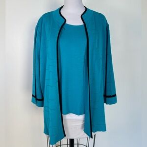 Ming Wang Turquoise Knit Top with Black Accents